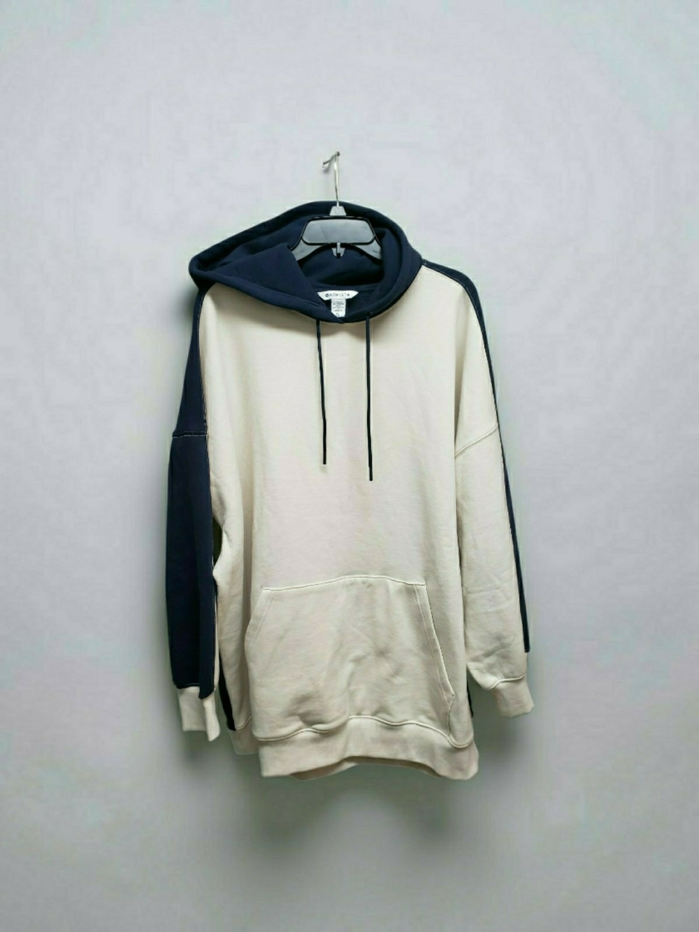 Athleta Forever Fleece Colorblock Hoodie Oversized XL Bone Navy Blue 769537